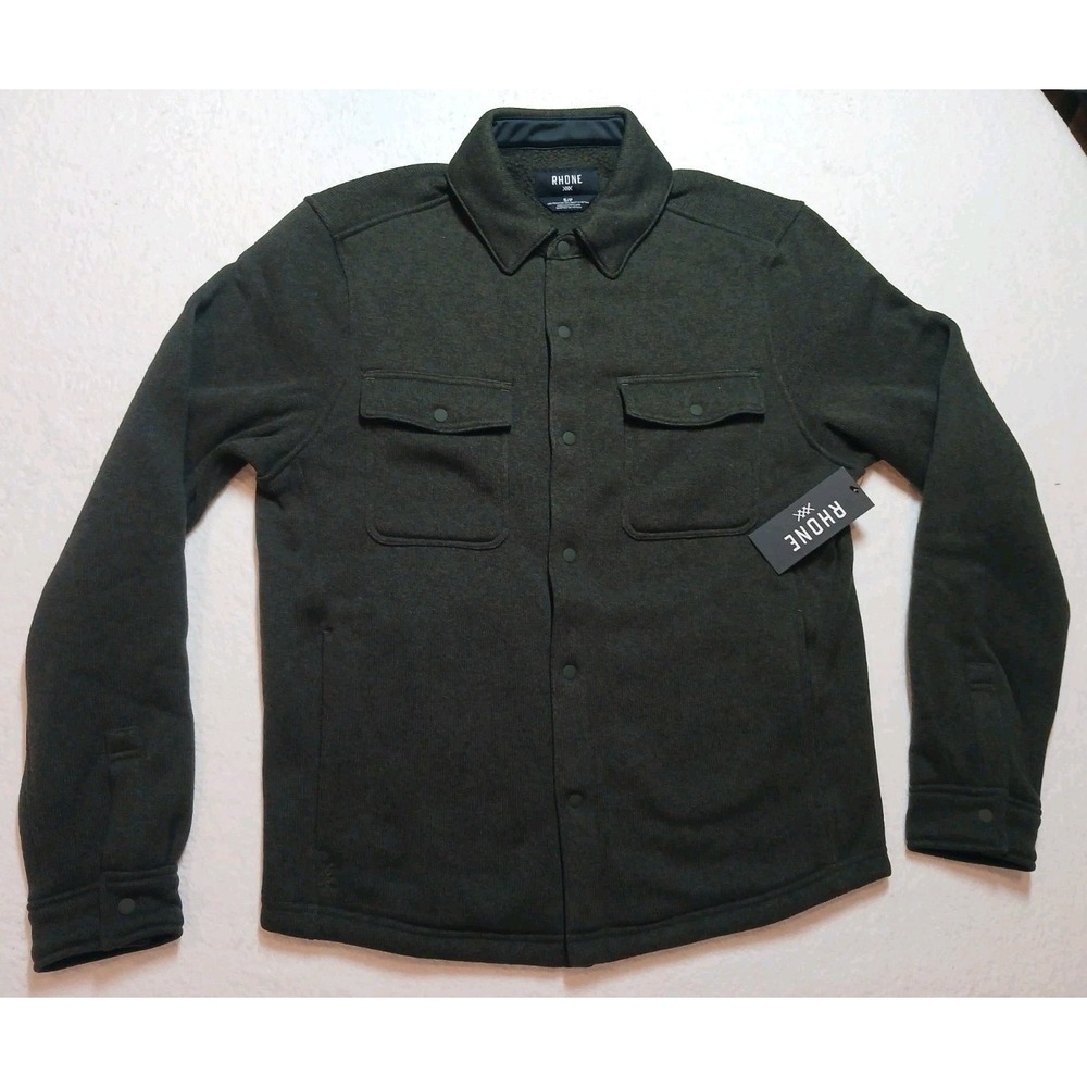 Rhone Fleece Shacket Jacket Small Dark Moss Heather Snap Front NWT $168 Retail